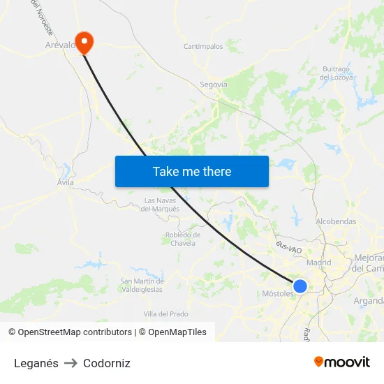 Leganés to Codorniz map