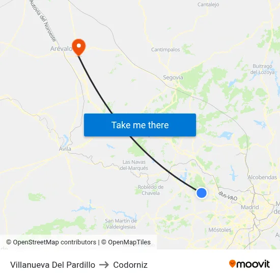 Villanueva Del Pardillo to Codorniz map