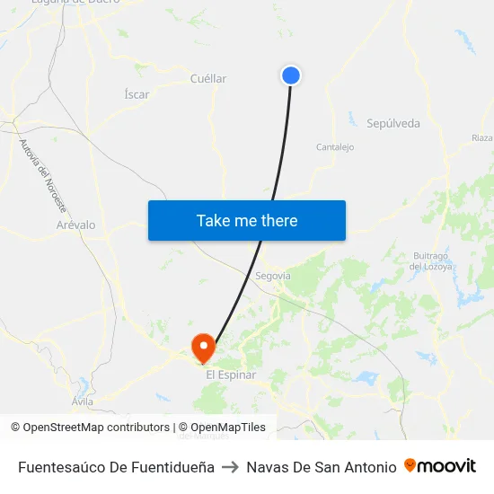 Fuentesaúco De Fuentidueña to Navas De San Antonio map