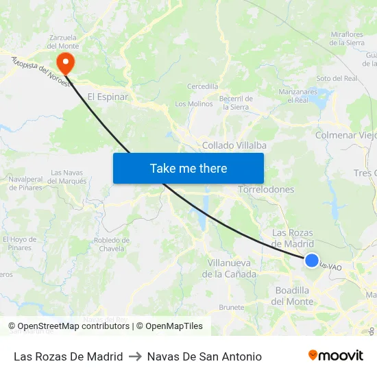 Las Rozas De Madrid to Navas De San Antonio map
