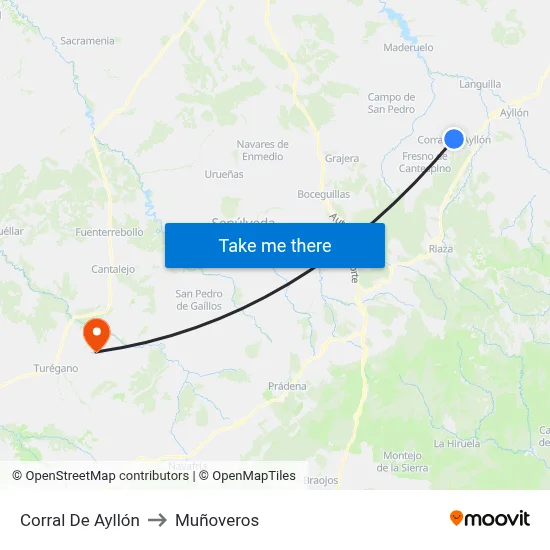 Corral De Ayllón to Muñoveros map