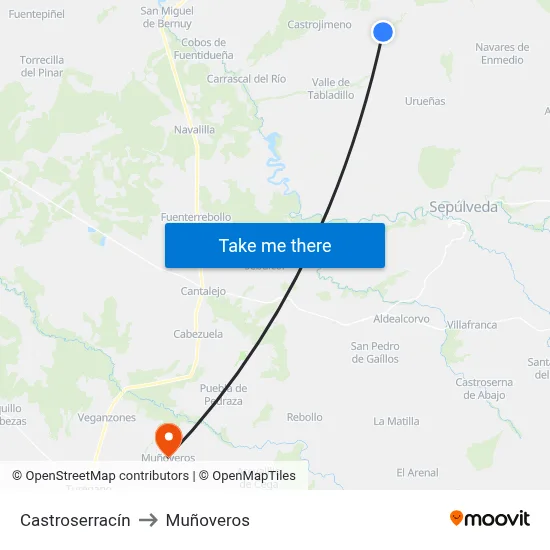 Castroserracín to Muñoveros map