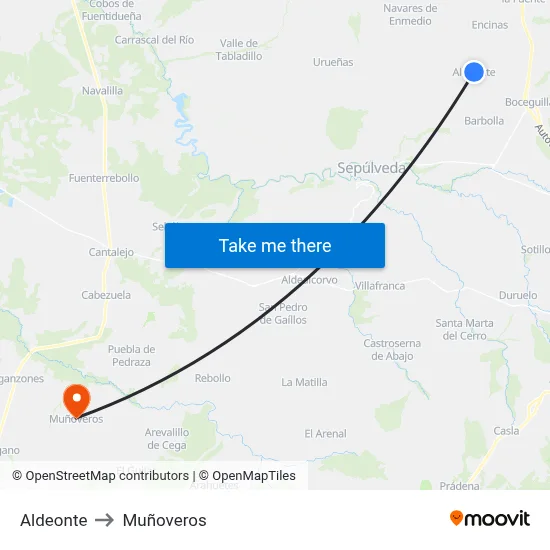 Aldeonte to Muñoveros map