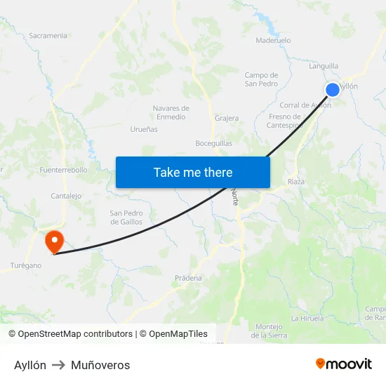 Ayllón to Muñoveros map