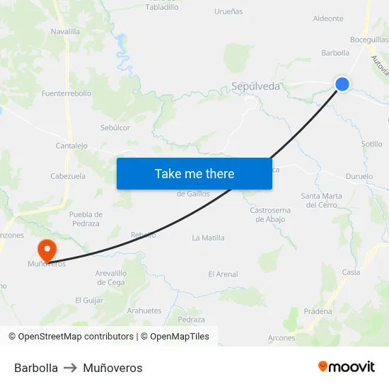 Barbolla to Muñoveros map