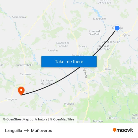 Languilla to Muñoveros map