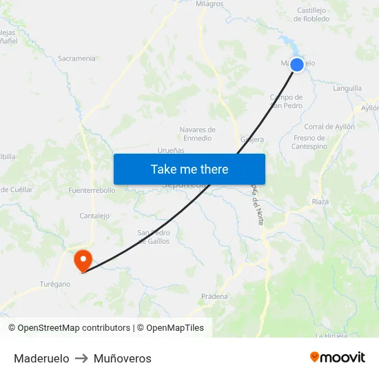 Maderuelo to Muñoveros map