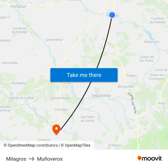 Milagros to Muñoveros map