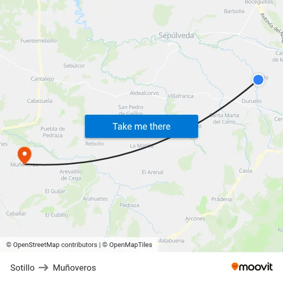 Sotillo to Muñoveros map