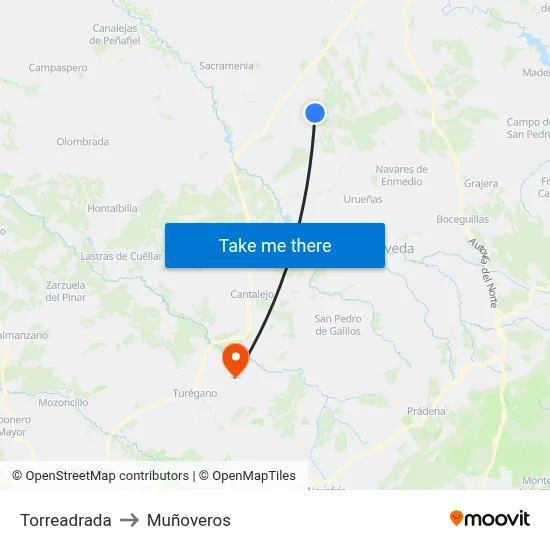 Torreadrada to Muñoveros map