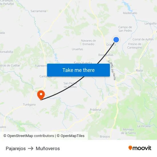 Pajarejos to Muñoveros map