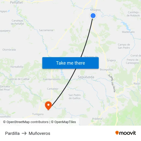 Pardilla to Muñoveros map