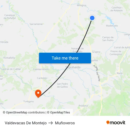 Valdevacas De Montejo to Muñoveros map