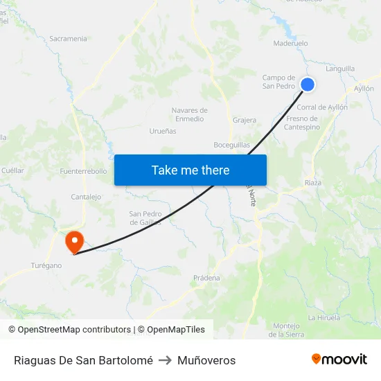 Riaguas De San Bartolomé to Muñoveros map