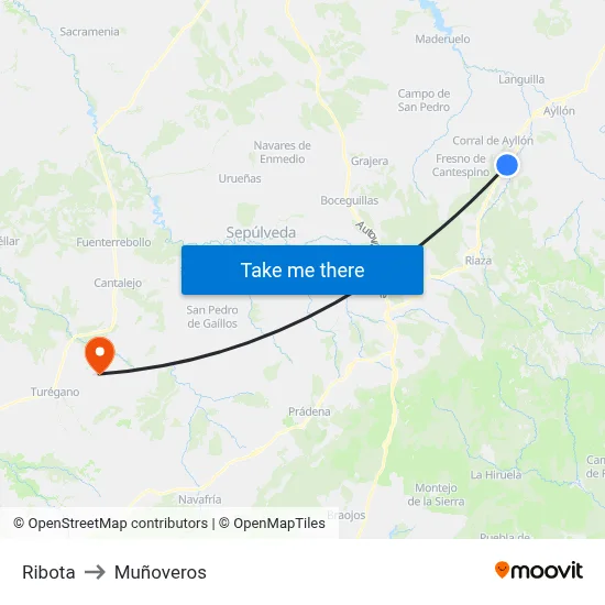 Ribota to Muñoveros map