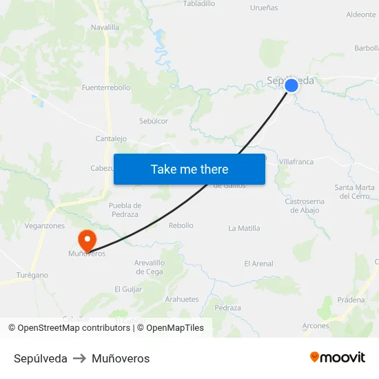 Sepúlveda to Muñoveros map