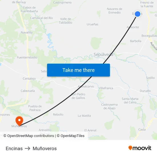 Encinas to Muñoveros map