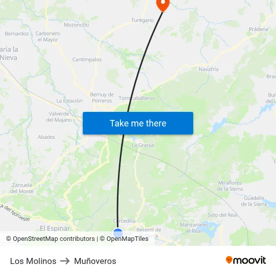 Los Molinos to Muñoveros map