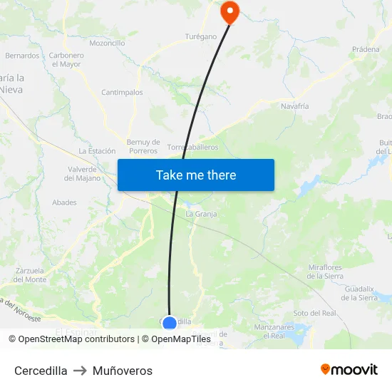 Cercedilla to Muñoveros map
