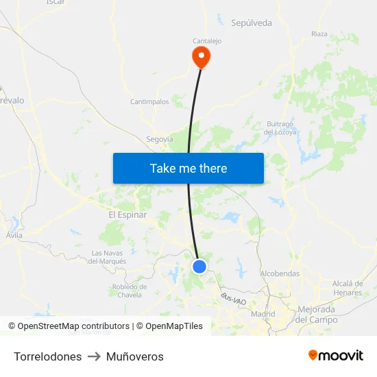 Torrelodones to Muñoveros map