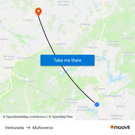 Venturada to Muñoveros map