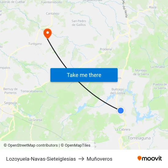 Lozoyuela-Navas-Sieteiglesias to Muñoveros map