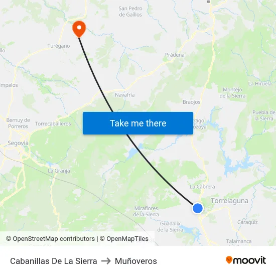 Cabanillas De La Sierra to Muñoveros map