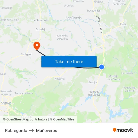Robregordo to Muñoveros map