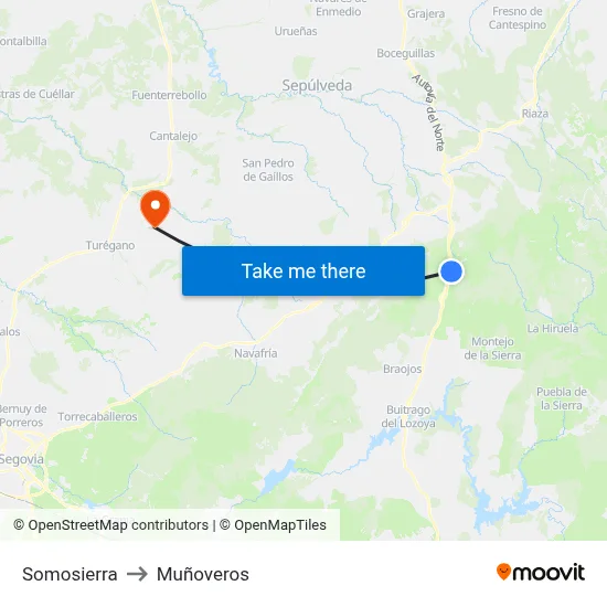 Somosierra to Muñoveros map