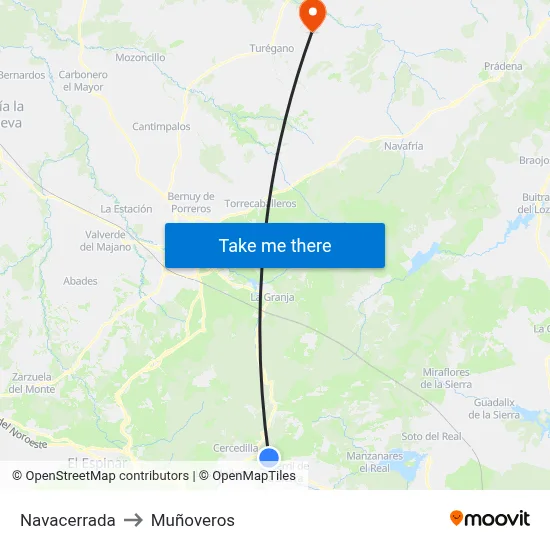 Navacerrada to Muñoveros map