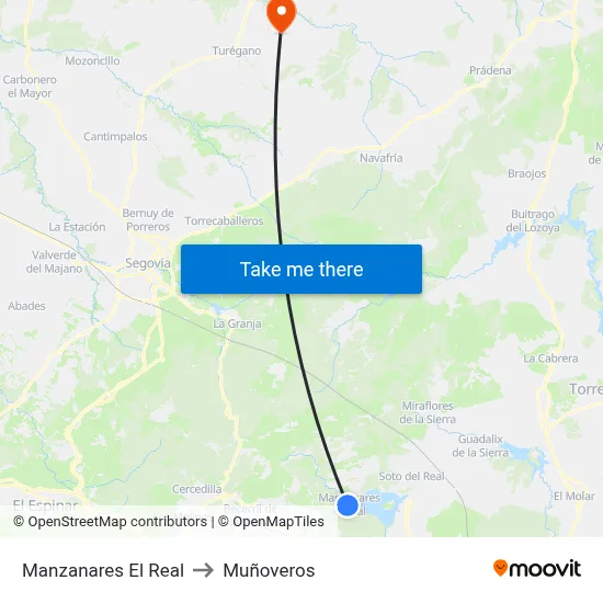 Manzanares El Real to Muñoveros map