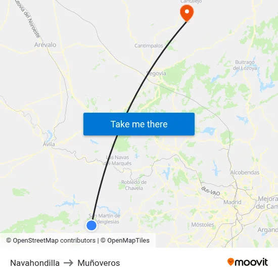 Navahondilla to Muñoveros map