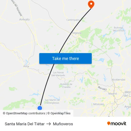 Santa María Del Tiétar to Muñoveros map