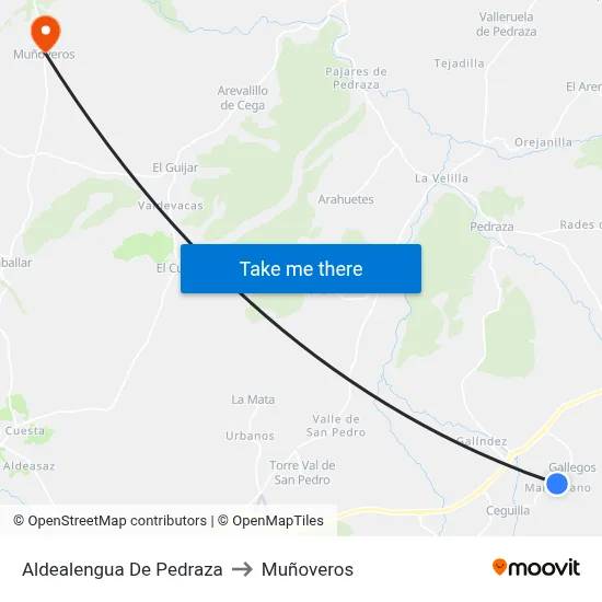 Aldealengua De Pedraza to Muñoveros map