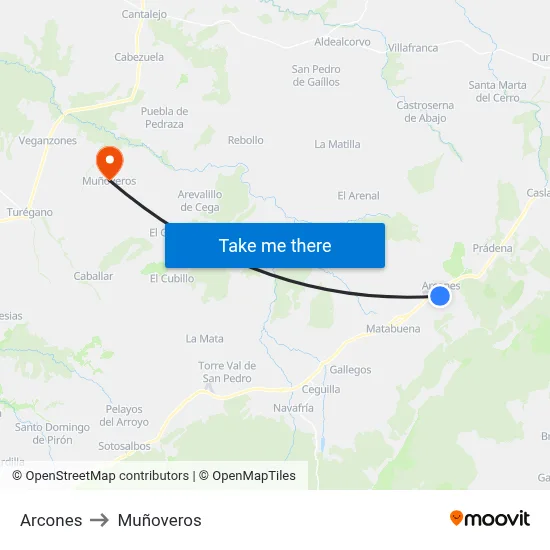 Arcones to Muñoveros map