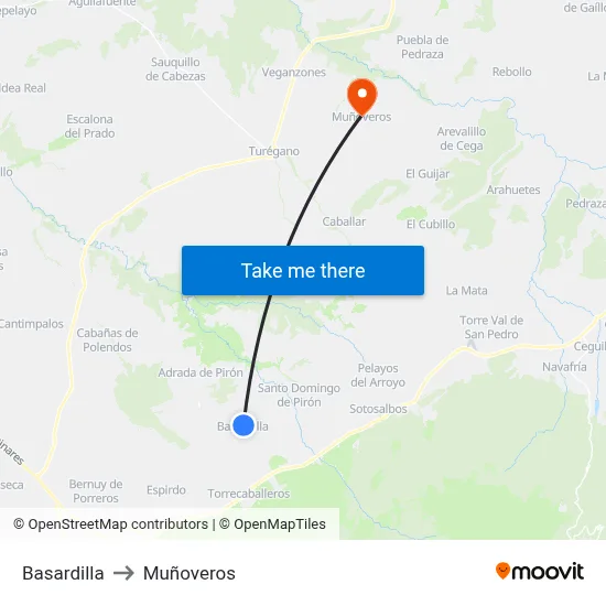 Basardilla to Muñoveros map