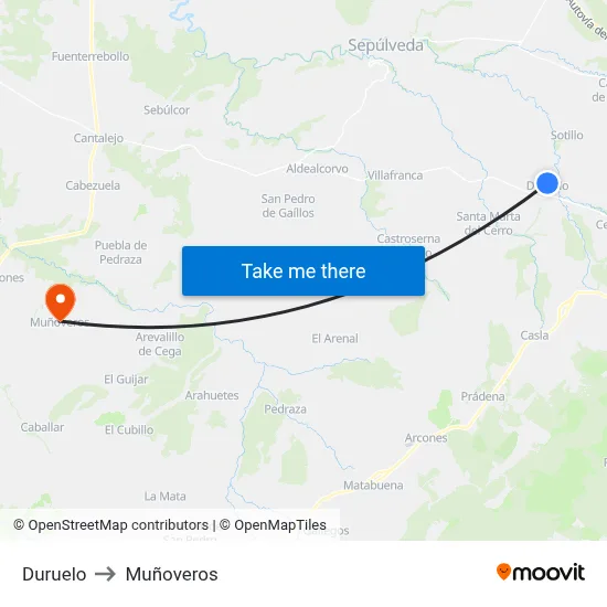 Duruelo to Muñoveros map