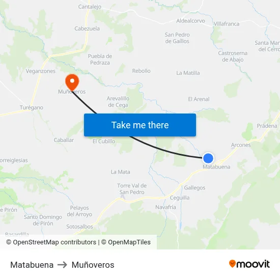 Matabuena to Muñoveros map