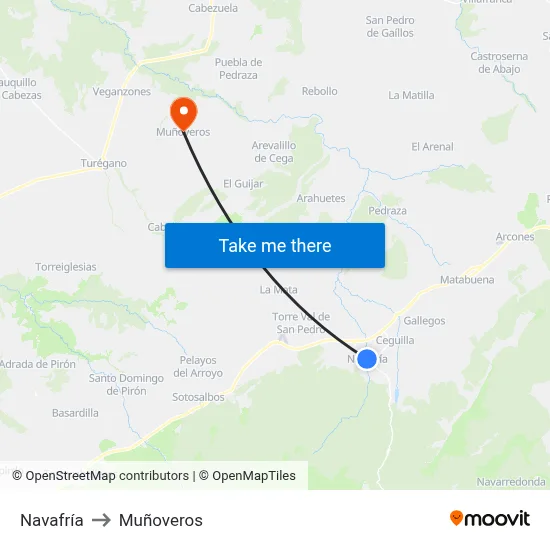 Navafría to Muñoveros map