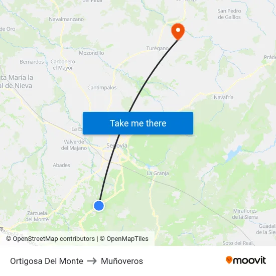 Ortigosa Del Monte to Muñoveros map