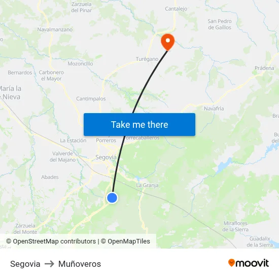 Segovia to Muñoveros map