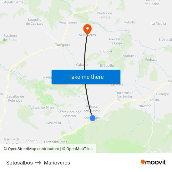 Sotosalbos to Muñoveros map