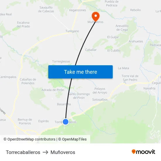 Torrecaballeros to Muñoveros map