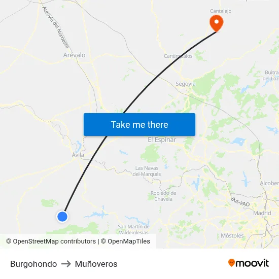 Burgohondo to Muñoveros map