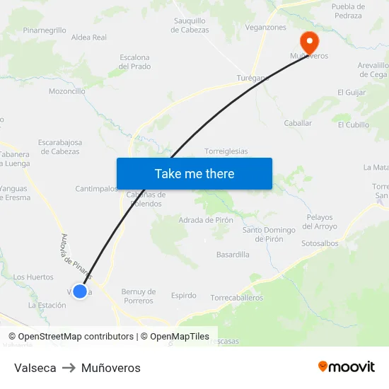 Valseca to Muñoveros map