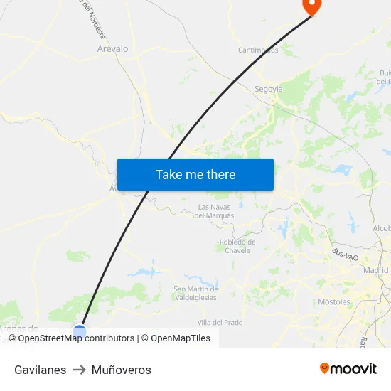 Gavilanes to Muñoveros map