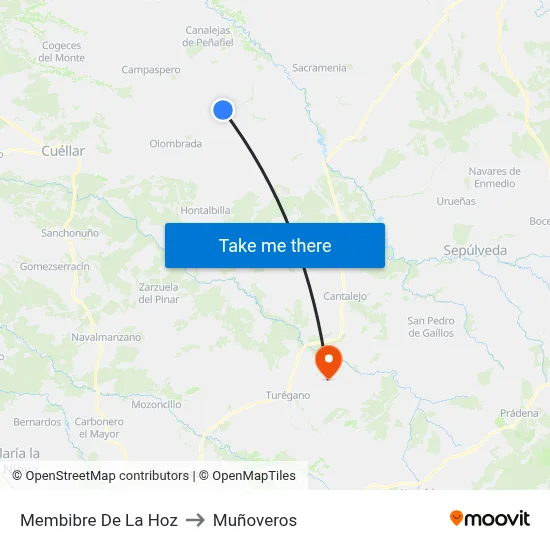 Membibre De La Hoz to Muñoveros map