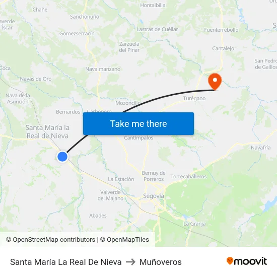 Santa María La Real De Nieva to Muñoveros map