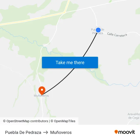 Puebla De Pedraza to Muñoveros map