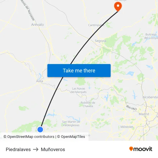 Piedralaves to Muñoveros map